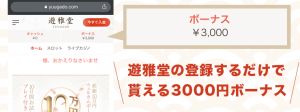 遊雅堂の3000円ボーナス